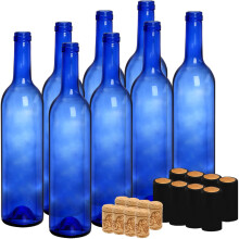 8 Pack 750ml Bordeaux Glass Wine Bottles Cobalt Blue with Airtight Corks and Shrink Capsules
