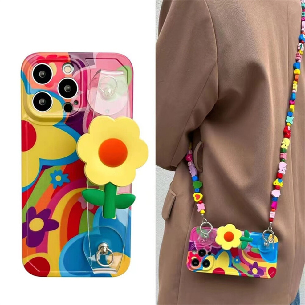 Flower With Lanyard Neck Strap Silicone Phone Case, Phone Lanyard Crossbody, Cell Phone Lanyard, Crossbody Case With Strap And Wrist Band Kickstand 9173940075375