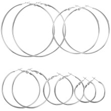 10Pairs Stainless Steel Women Hoop Earrings Silver Round Loop Earrings