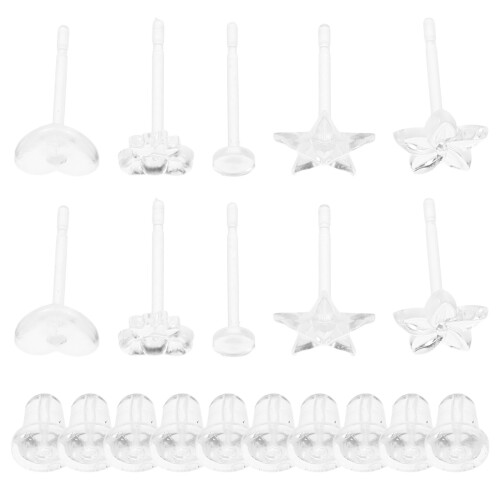 2Sets Clear Resin Ear Piercing Studs Versatile Earring Backs for Women