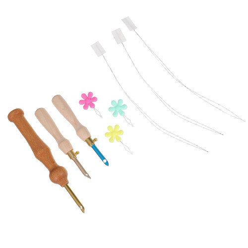 5Sets Embroidery Punch Needle Tool Set with Wood Handle for Sewing DIY 2