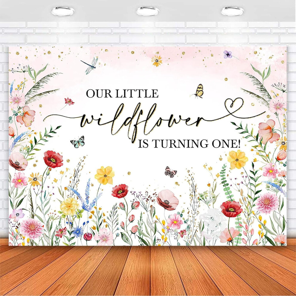Wildflower 1St Birthday Backdrop, Floral "Our Little Wildflower Is Turning One" Party Decor, Colorful Photo Background 7X5 Ft (83X59 Inch) 9173940079427