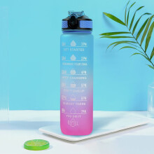 HKUKY32oz/1000ml Motiverende fitness- en sportwaterfles met tijdsaanduiding en rietje, grote brede opening, lekvrij en duurzaam