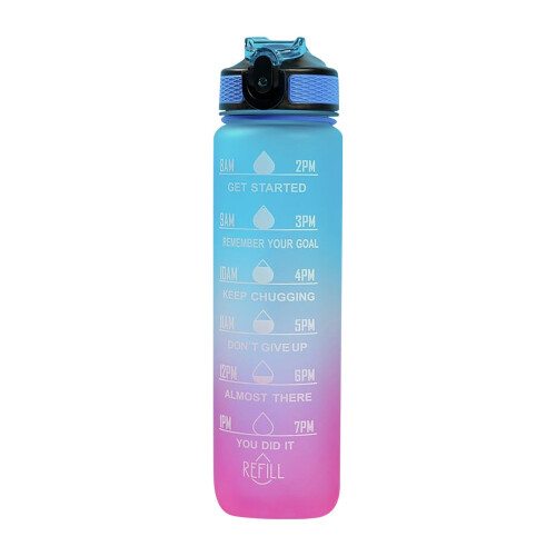 HKUKY32oz/1000ml Μπουκάλι Νερού για Αθλητισμό με Χρονοδείκτη & Καλαμάκι, Μεγάλο Πλατύ 1