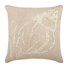Fețe de pernă HomeCentric Toss, ecru, 12x12inch (30x30cm), pachet de 2, fețe de pernă florale din bumbac și in, model scoici