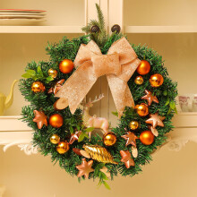 Corona navideña de 35 cm para puerta, decoración de pared colgante de ratán, guirnalda para interiores y escena para fotos, decoración navideña