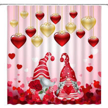 Cortina de ducha para caravana con diseño de gnomo en forma de corazón, 91 x 180 cm, con ganchos, decoración romántica para el baño con