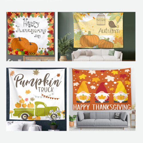 Ταπισερί τοίχου Happy Thanksgiving, Φθινοπωρινά φύλλα, δέντρα, μούρα, διακόσμηση 60x80 1