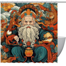 Cortina de ducha con la imagen del dios chino de la riqueza, impermeable, con ojales y ganchos, decoración moderna para el baño, 72" x 72".