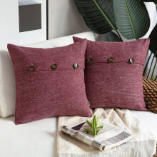 Capa de almofada decorativa Farmhouse Series em mistura de algodão com três botões, 56 cm x 56 cm, vermelho escuro, pacote com 2 unidades