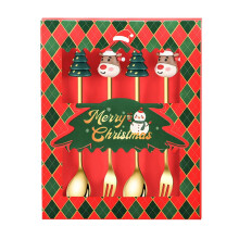 4-delige creatieve kerstbestekset van roestvrij staal met kerstman- en sneeuwpoppenmotieven voor de feestdagen.