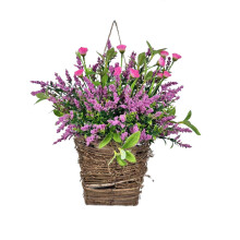 Ghirlanda di fiori artificiali Poaug in offerta per la porta d'ingresso, cesto appeso di frutti di bosco e fiori selvatici, cartello di benvenuto
