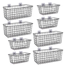 8 Pack Wall Mounted Storage Baskets, Metal Wire Organizer Bins with Strong Adhesive, 4 Large 4 Medium for Kitchen, Bathroom, Pantry, Garage