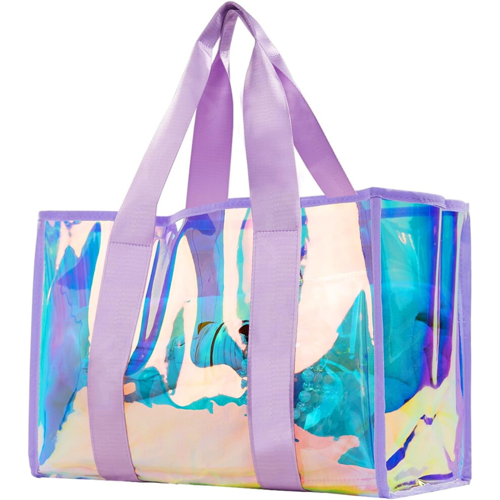 Large Beach Tote Bag For Women 17X12x8", Waterproof & Sandproof, Clear Iridescent Pool Tote With Phone Case & Bracelet, Travel Essential 9340258075162