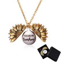 You Are My Sunshine Engraved Necklace Inspirational Sunflower Locket Necklace Jewelry Valentine's Day Gift for Women Girlfriend