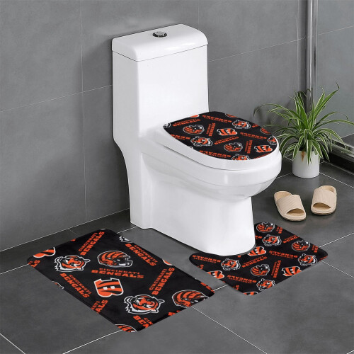 Conjunto de 3 tapetes de banheiro com o tema Bengals, antiderrapante, 80 x 50 cm (31,5 x 20 polegadas).