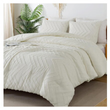 TiaGOC Ivoor dekbedovertrekset, queensize, 3-delige boho getufte beddenset & collecties, bedset voor alle seizoenen (dekbed van 90x90 inch en 2