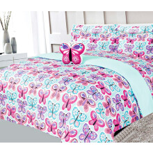 Kinderbettwäsche-Set (8-teilig, Größe: Doppelbett) mit Bettdecke und Laken, Schmetterlingsmuster, blau, superweich, pflegeleicht, ideal für