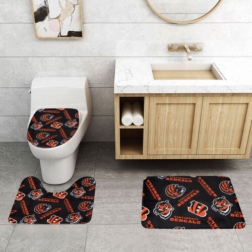 Conjunto de 3 tapetes de banheiro com o tema Bengals, antiderrapante, 80 x 50 cm (31,5 x 20 polegadas). 1