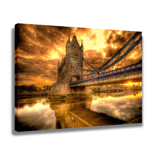 Pôster em tela com pintura da Tower Bridge com reflexo de luz, compatível com molduras de 40x60cm (16x24 polegadas), ideal para decoração de 1