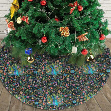 Jupe de sapin de Noël, illustration aquarelle de paon et de fleurs de 76 cm (30 pouces) pour décorations et ornements de Noël
