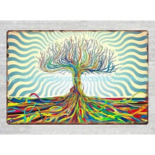 Woondecoratie Abstracte, psychedelische levensboom van metaal, retro wanddecoratie voor thuis, bar, pub of vintage café, afmeting: 16x12 inch