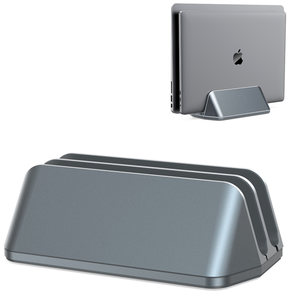 Versatile Vertical Laptop Stand, Space-Saving Dual Dock For Two Devices, Adjustable Slot Width, Protective Silicone Mat 9138057158243