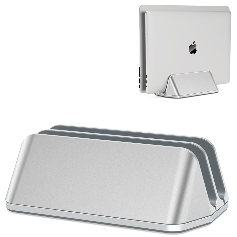 Versatile Vertical Laptop Stand, Space-Saving Dual Dock For Two Devices, Adjustable Slot Width, Protective Silicone Mat 9138057158236