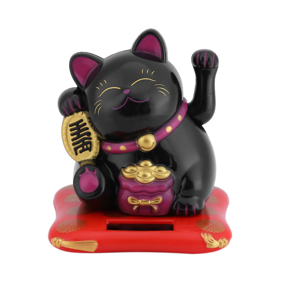 Lucky Cat Statue With Solar Powered Waving Arm, Beckoning Cat For Office Home Car Decor, Automatic Waving Arm Fortune Cat Decorations, Small Cat 9176269115487