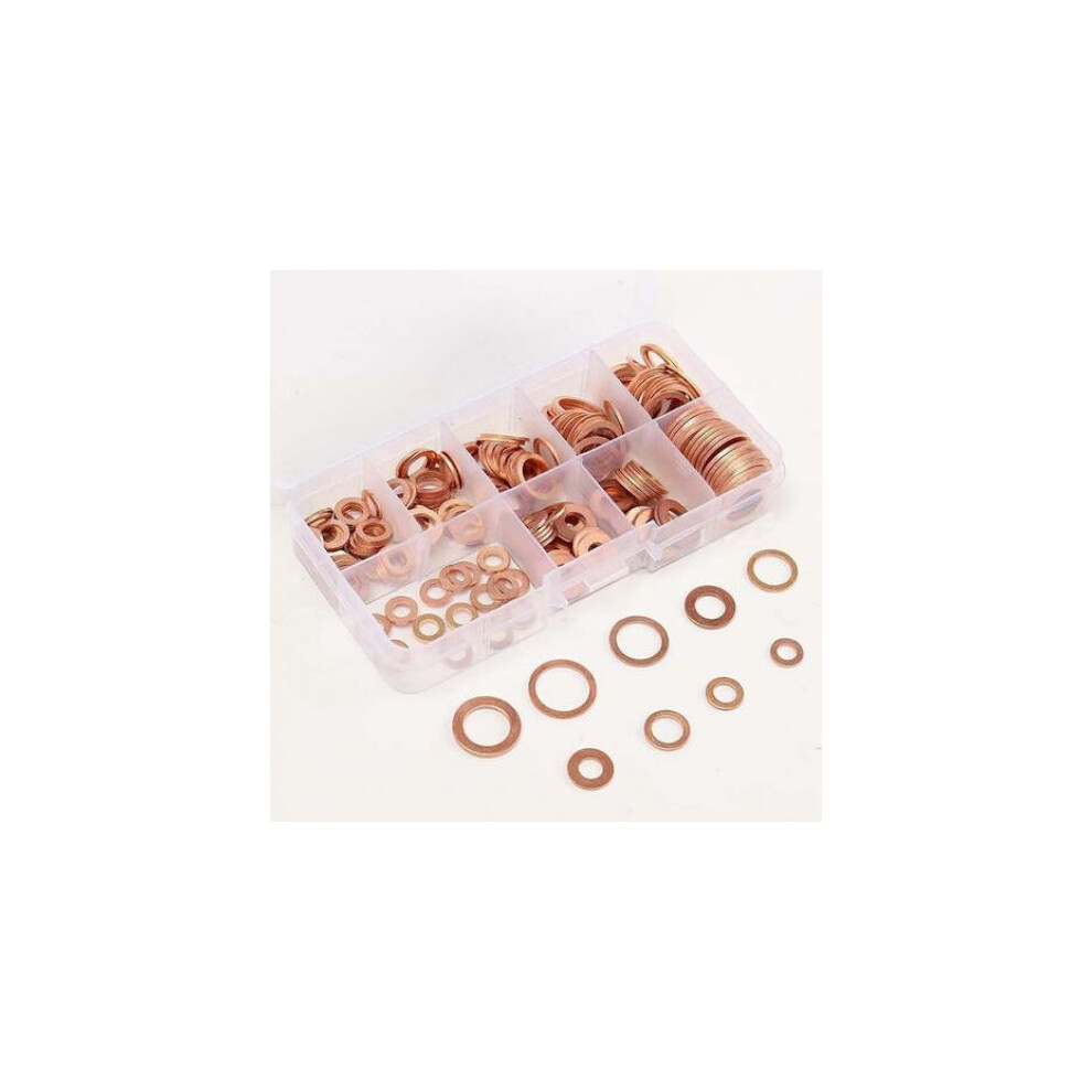 Compact Copper Washer Assortment, Sealing Washers Kit For Automotive And Marine Applications, 200Pcs Set With Transparent Storage Case 9138057167405