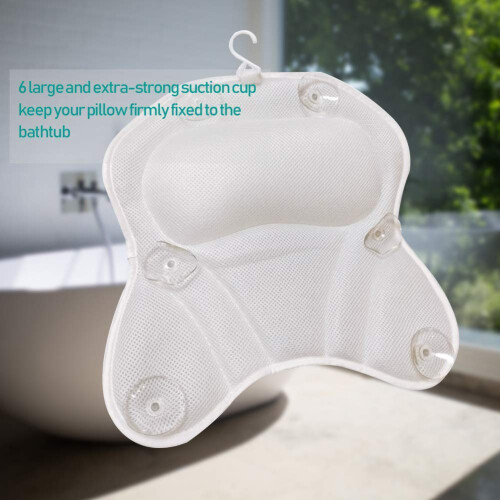 Bath Pillow for Neck and Back Support with ExtraLarge Suction Cups, QuickDry Mesh, Hanging Hook 2