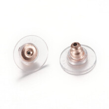 20 db-os 304 rozsdamentes acél golyó alakú fülbevaló hátlap műanyag betétekkel, fülbevaló anyákkal, rozéarany, 12x12x6mm, lyuk: 1mm,