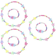 Kit com 3 conjuntos de joias infantis: pulseira de acrílico com borboletas, colar infantil, pulseira para meninas e muito mais.