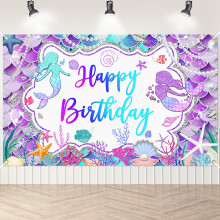 Novo painel de fundo para festa de aniversário com tema de sereia, banner roxo para festa de aniversário de meninas, fundo fotográfico de sereia,
