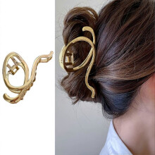 Presilha de cabelo elegante em metal ondulado, compatível com cabelos grossos - Presilha francesa circular prateada e dourada, acessório para um