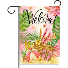 Bandeira de jardim personalizada em linho com aquarela, 31,75 x 45,72 cm (12,5 x 18 polegadas), dupla face, com tema havaiano de praia, ideal para