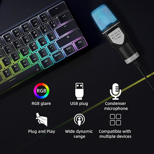 Μικρόφωνο USB RGB Μικρόφωνο συμπυκνωτή σύρματος Μικρόφωνο παιχνιδιών για στούντιο 2