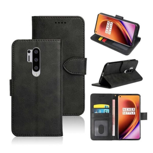 Capa carteira de couro preta compatível com OnePlus 8 Pro_qq