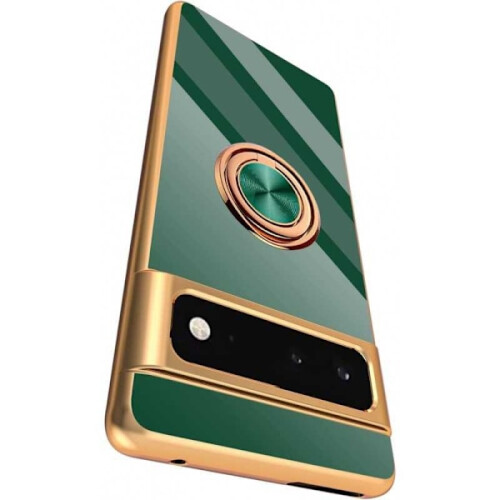 Capa elegante e resistente a impactos para Google Pixel 6A com suporte de anel, cor preta impecável.