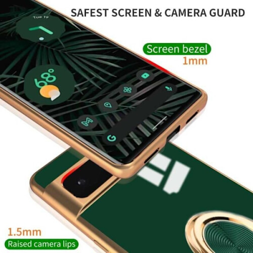 Capa elegante e resistente a impactos para Google Pixel 6A com suporte de anel, cor preta impecável. 2
