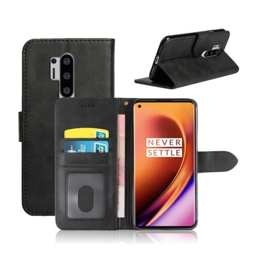 Capa carteira de couro preta compatível com OnePlus 8 Pro_qq 1