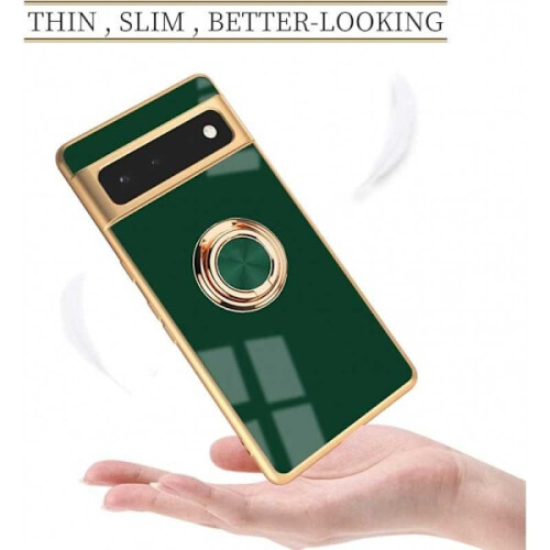 Capa elegante e resistente a impactos para Google Pixel 6A com suporte de anel, cor preta impecável. 1