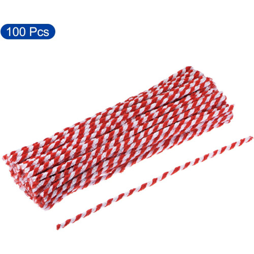 Limpadores de cachimbo com hastes de chenille de 30 cm/12 polegadas para artesanato criativo e decoração DIY, vermelho e branco, pacote com 100 2