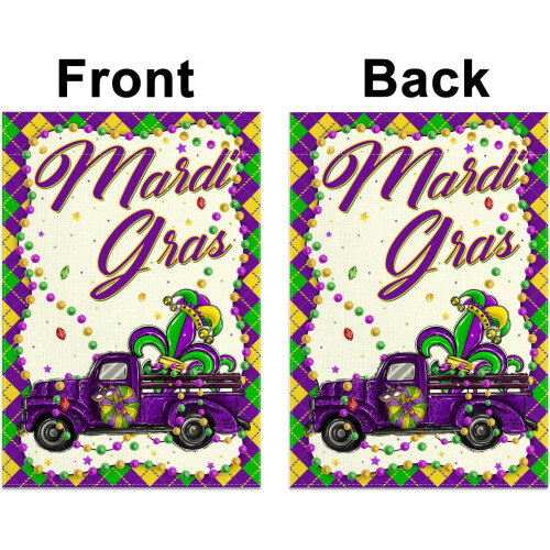 Bandeira de jardim personalizada em linho para o Mardi Gras, 31,75 x 45,72 cm (12,5 x 18 polegadas), dupla face, compatível com decoração de 2