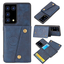 Kompatybilny z Samsung Galaxy S21Ultra - Skórzane etui z miejscem na kartę Niebieski Niebieski