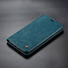 (Kompatybilny z Samsung Galaxy S21) Etui CaseMe Luxury Retro Leather Wallet z podstawką i przegródkami na karty, smukły design, kolor pawiego
