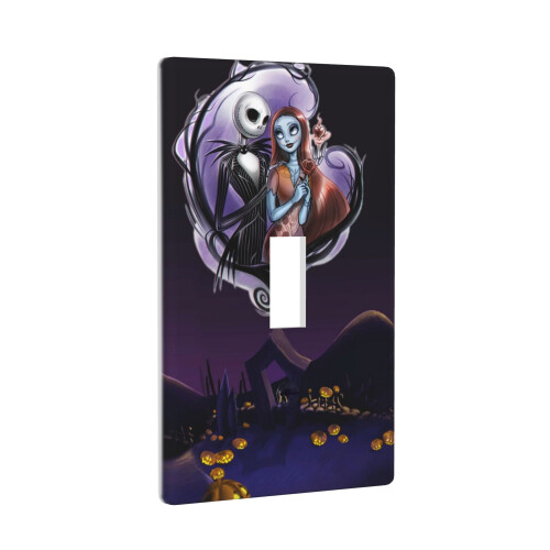 Placa de interruptor de luz com caveira do Jack e da Sally de O Estranho Mundo de Jack, placa de parede de 1 módulo, compatível com interruptor de 2