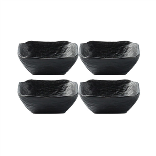Elegant Stone Pattern Ceramic Tableware Set with Stackable Dip Bowls for Appetizers, Black