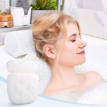 Bath Pillow for Tub with Neck and Back Support, 4D Mesh Quick Dry Spa Cushion, 7 Suction Cups, White