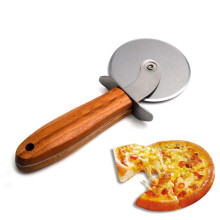 Pizza Cutter Wheel Stainless Steel Blade with NonSlip Wooden Handle, Dishwasher Safe Design